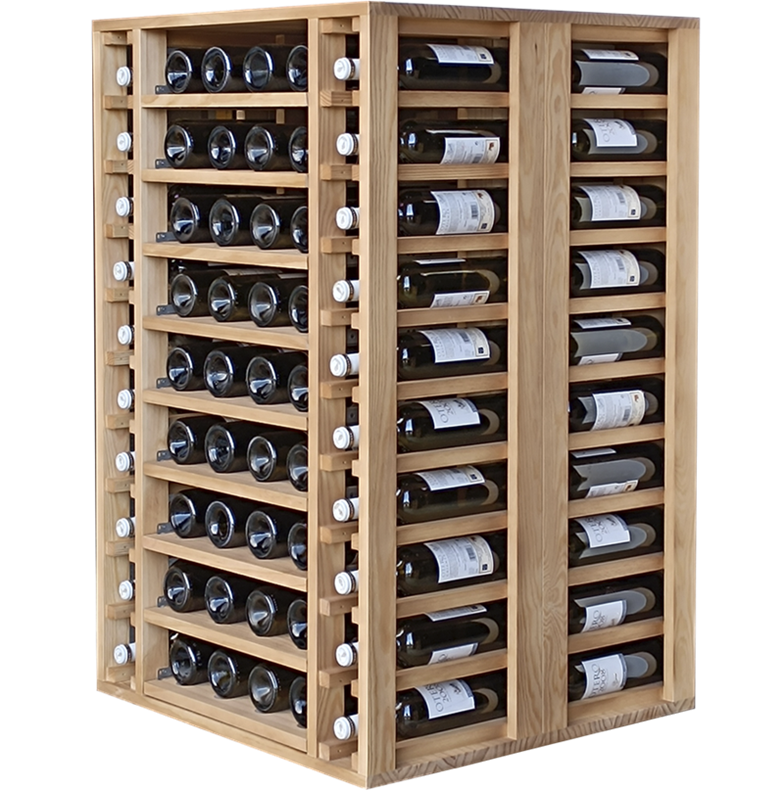Rangement à bouteilles de vin en bois avec tablettes coulissantes